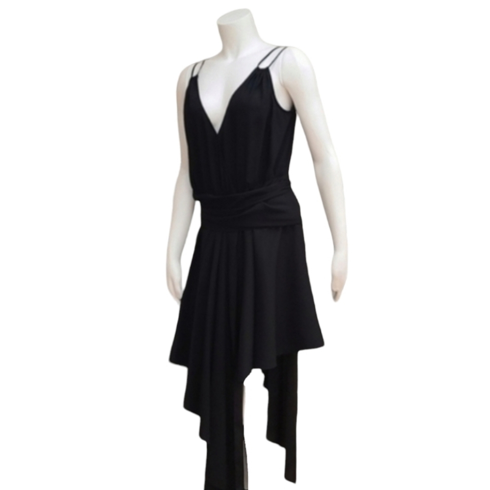 GUESS by MARCIANO Black Asymmetrical Wrap Dress Size M Goth Punk Y2K Bodycon Alt - Picture 14 of 16